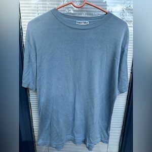 Vtg Womens Large Silk Cotton Light Blue Knit Short Sleeve Basic Tee Layering